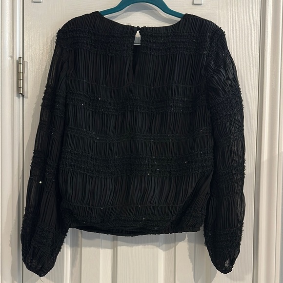 A. Calin by Flying Tomato Black Smocked Long Sleeve Sequence Details Women’s S - Picture 6 of 8